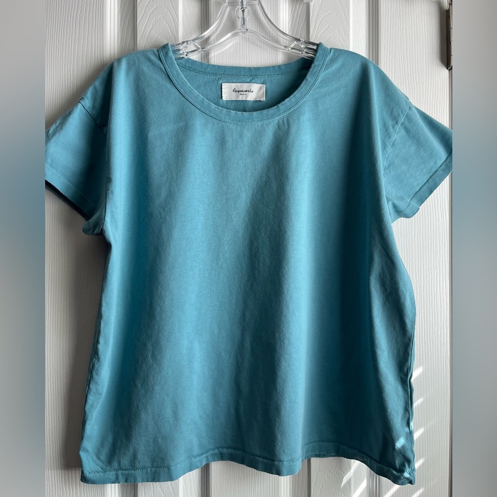 Acquaverde Paris Teal Short Sleeve Distressed Boxy T-Shirt Small